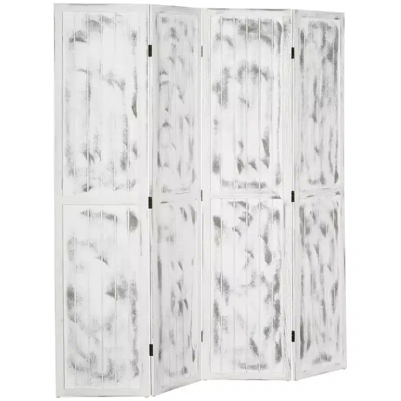 MAYEERTY Divisorio per ambienti a 4 pannelli, pieghevole, design effetto legno, bianco 63.25x67x0.75