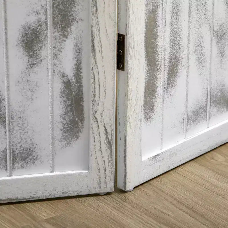 MAYEERTY Divisorio per ambienti a 4 pannelli, pieghevole, design effetto legno, bianco 63.25x67x0.75