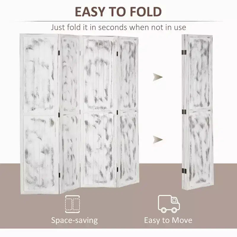 MAYEERTY Divisorio per ambienti a 4 pannelli, pieghevole, design effetto legno, bianco 63.25x67x0.75