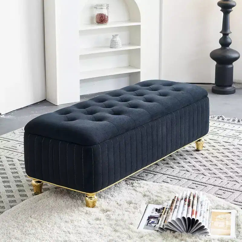 TUYOHW Poggiapiedi Contenitore, Pouf Contenitore in Tessuto Velluto Imbottito con Cerniera di Sicurezza, Panca Ottomana per Soggiorno e Camera da Letto