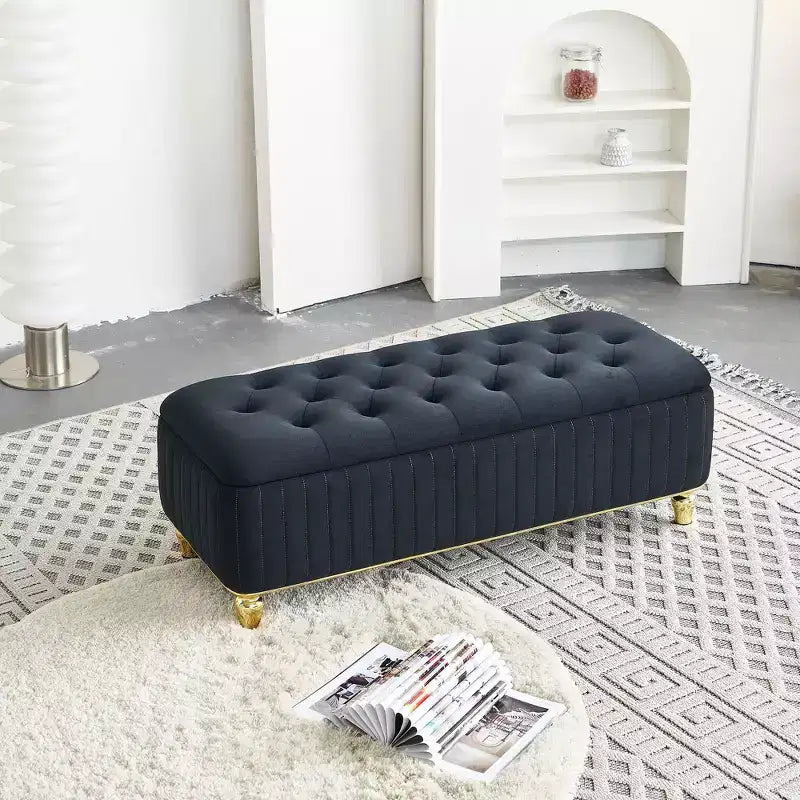 TUYOHW Poggiapiedi Contenitore, Pouf Contenitore in Tessuto Velluto Imbottito con Cerniera di Sicurezza, Panca Ottomana per Soggiorno e Camera da Letto