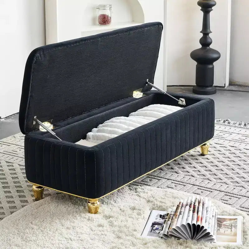 TUYOHW Poggiapiedi Contenitore, Pouf Contenitore in Tessuto Velluto Imbottito con Cerniera di Sicurezza, Panca Ottomana per Soggiorno e Camera da Letto