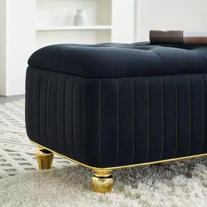 TUYOHW Poggiapiedi Contenitore, Pouf Contenitore in Tessuto Velluto Imbottito con Cerniera di Sicurezza, Panca Ottomana per Soggiorno e Camera da Letto