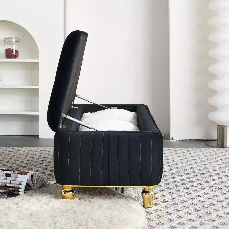 TUYOHW Poggiapiedi Contenitore, Pouf Contenitore in Tessuto Velluto Imbottito con Cerniera di Sicurezza, Panca Ottomana per Soggiorno e Camera da Letto