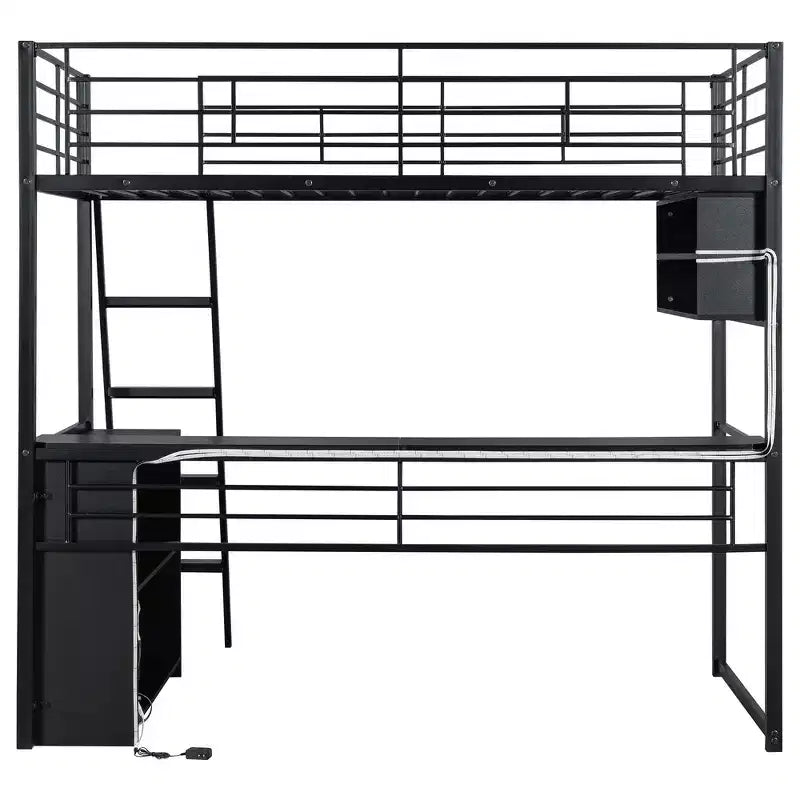 Letto a soppalco in metallo Whisen Full Size con LED, scrivania e 4 ripiani portaoggetti