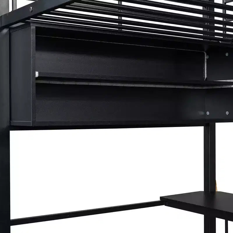 Letto a soppalco in metallo Whisen Full Size con LED, scrivania e 4 ripiani portaoggetti