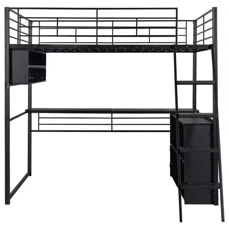 Letto a soppalco in metallo Whisen Full Size con LED, scrivania e 4 ripiani portaoggetti