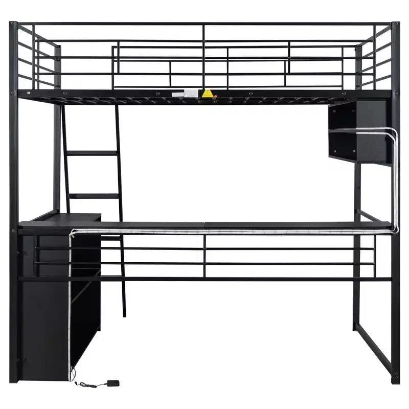Letto a soppalco in metallo Whisen Full Size con LED, scrivania e 4 ripiani portaoggetti