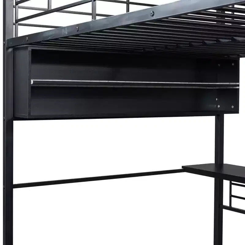 Letto a soppalco in metallo Whisen Full Size con LED, scrivania e 4 ripiani portaoggetti