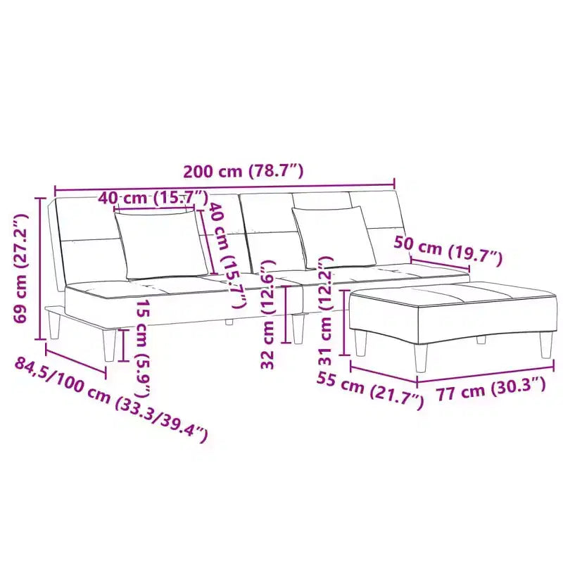 vidaXL Divano Letto a 2 Posti con Poggiapiedi Velluto Nero - Divano Letto Convertibile per Soggiorno/Ufficio