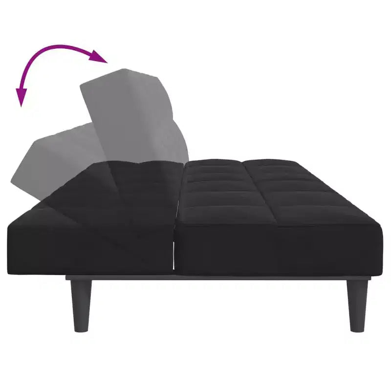 vidaXL Divano Letto a 2 Posti con Poggiapiedi Velluto Nero - Divano Letto Convertibile per Soggiorno/Ufficio