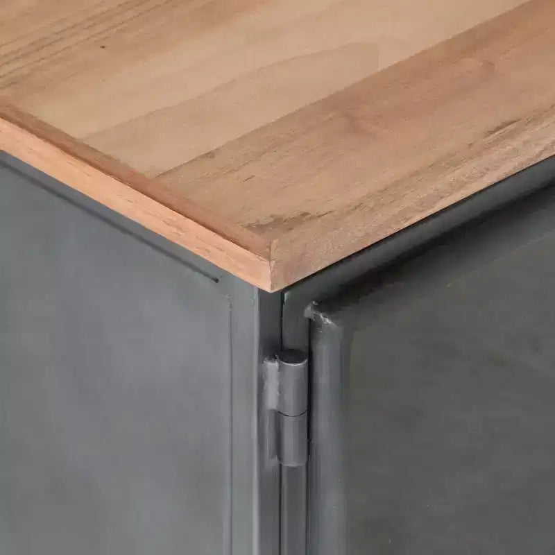 vidaXL Mobile TV in legno massello di acacia in stile industriale con gambe in acciaio - Mobile porta TV con ante in vetro e ampio spazio di archiviazione - Grigio