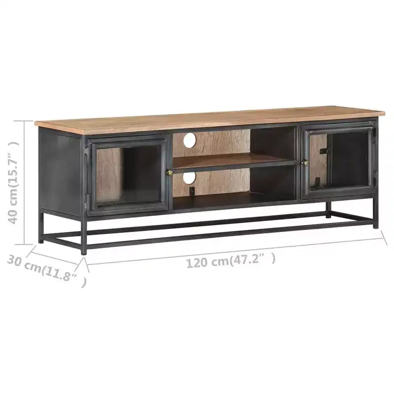 vidaXL Mobile TV in legno massello di acacia in stile industriale con gambe in acciaio - Mobile porta TV con ante in vetro e ampio spazio di archiviazione - Grigio