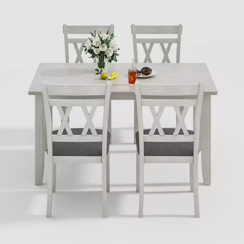 Set tavolo da pranzo VECELO in stile rustico, tavolo in legno di gomma con 4/6 sedie imbottite, grigio