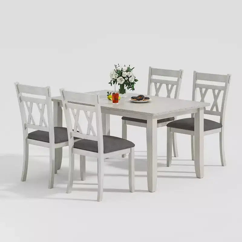Set tavolo da pranzo VECELO in stile rustico, tavolo in legno di gomma con 4/6 sedie imbottite, grigio