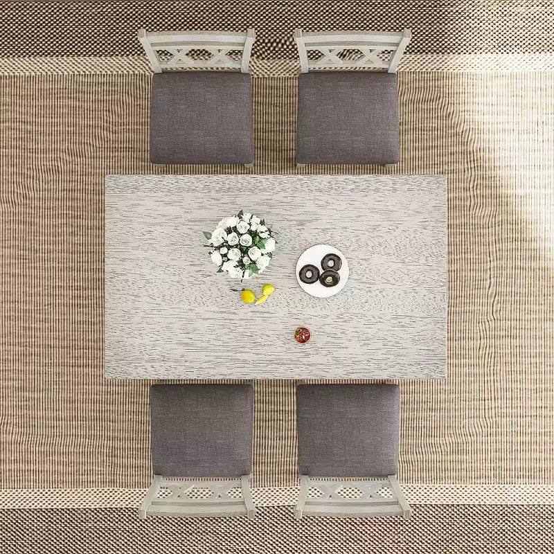 Set tavolo da pranzo VECELO in stile rustico, tavolo in legno di gomma con 4/6 sedie imbottite, grigio