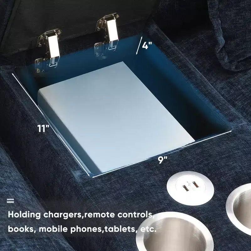 Divano Sezionale a U da 123'' con Ricarica USB, Portabicchieri e Console, Divano in ciniglia a 6 Posti con Doppi Cuscini per Soggiorno