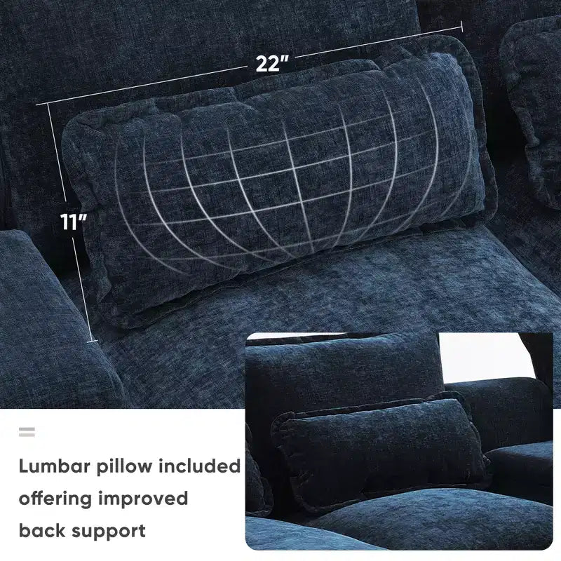 Divano Sezionale a U da 123'' con Ricarica USB, Portabicchieri e Console, Divano in ciniglia a 6 Posti con Doppi Cuscini per Soggiorno