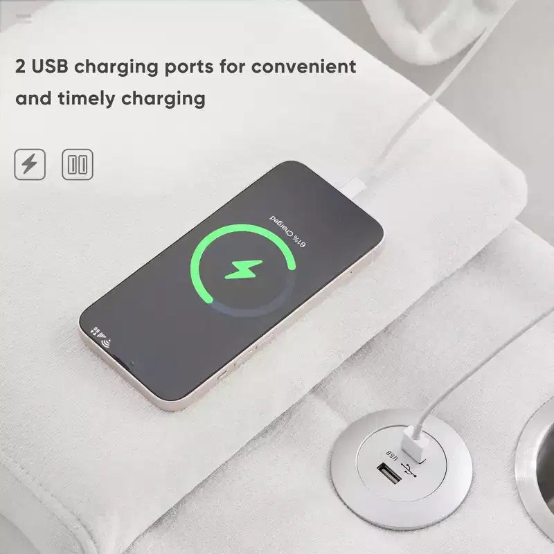 Divano Sezionale a U da 123'' con Ricarica USB, Portabicchieri e Console, Divano in ciniglia a 6 Posti con Doppi Cuscini per Soggiorno