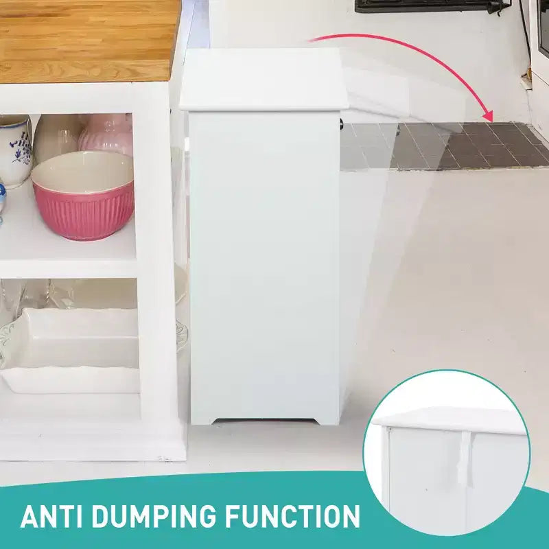 Sandinrayli 10 Gal. Cestone per la Biancheria Inclinabile Contenitore per la Spazzatura da Cucina in Legno con Sportello ad Angolo Regolabile