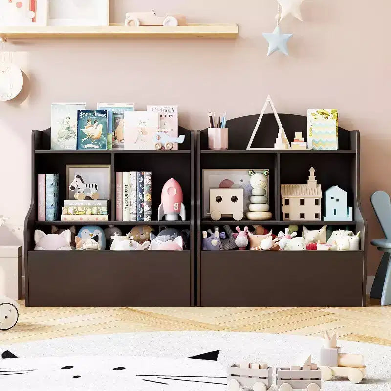 Acekool Scaffale portaoggetti a 3 livelli per giocattoli per bambini, libreria con 5 scomparti, scaffale per giocattoli e libri per camera da letto, sala giochi o aula, marrone