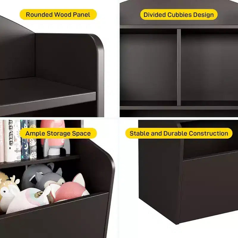 Acekool Scaffale portaoggetti a 3 livelli per giocattoli per bambini, libreria con 5 scomparti, scaffale per giocattoli e libri per camera da letto, sala giochi o aula, marrone