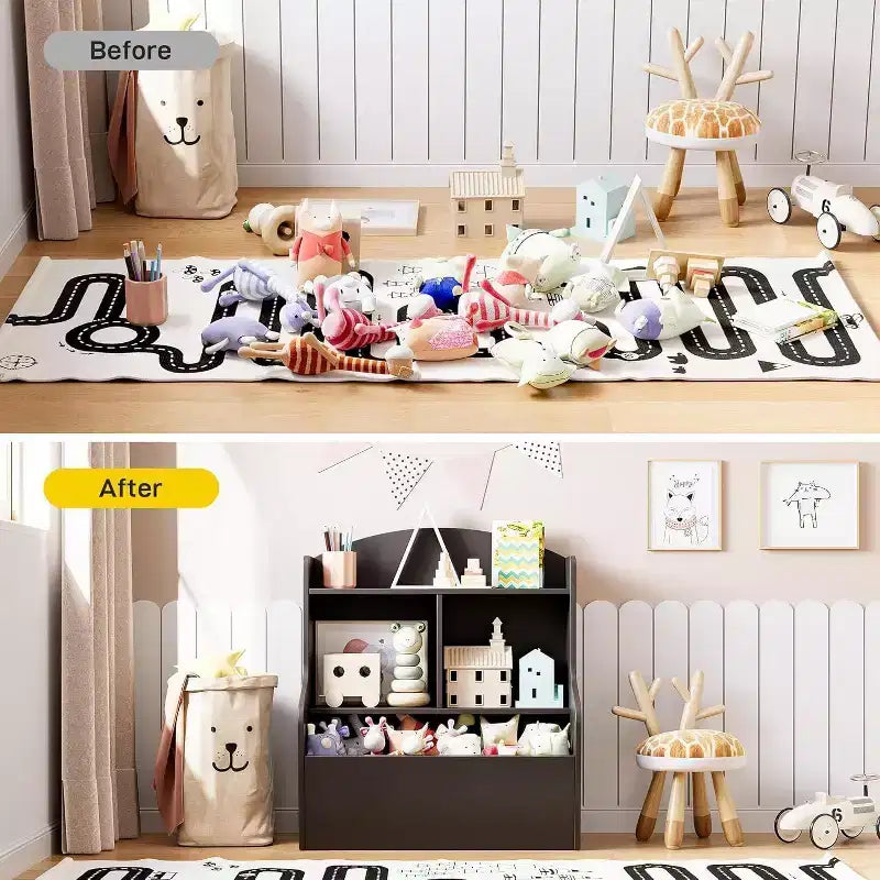 Acekool Scaffale portaoggetti a 3 livelli per giocattoli per bambini, libreria con 5 scomparti, scaffale per giocattoli e libri per camera da letto, sala giochi o aula, marrone