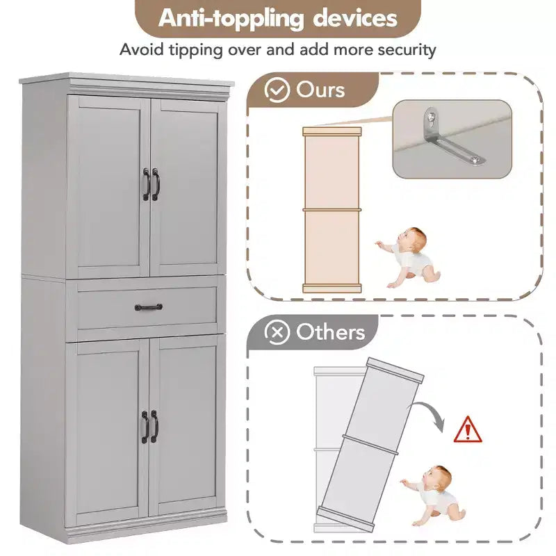 Dispensa a Colonna, 70 Armadietti Dispensa Alti da Cucina con 2 Ante e 3 Ripiani Regolabili, Credenza Autoportante, Armadio Moderno per il Bagno