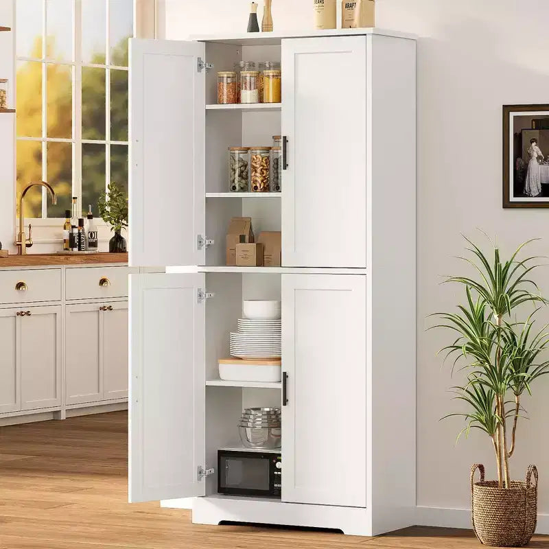 Dispensa a Colonna, 70 Armadietti Dispensa Alti da Cucina con 2 Ante e 3 Ripiani Regolabili, Credenza Autoportante, Armadio Moderno per il Bagno