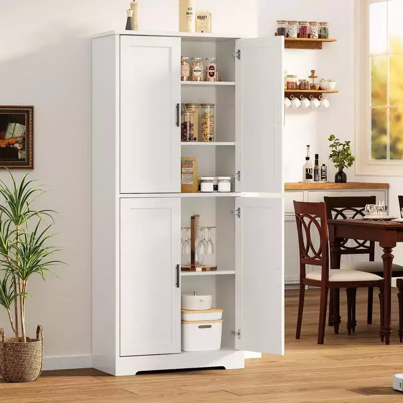 Dispensa a Colonna, 70 Armadietti Dispensa Alti da Cucina con 2 Ante e 3 Ripiani Regolabili, Credenza Autoportante, Armadio Moderno per il Bagno