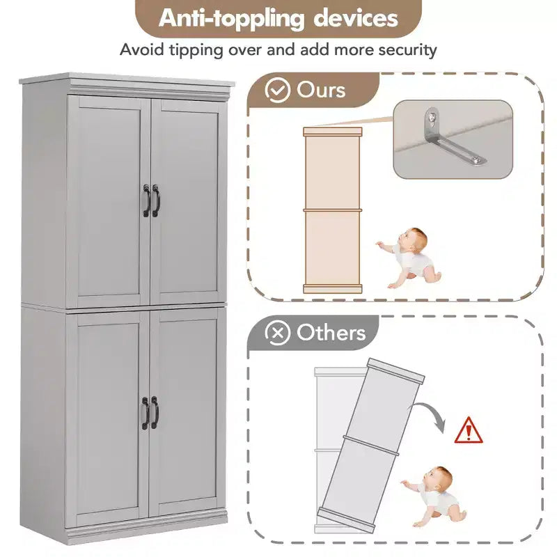 Dispensa a Colonna, 70 Armadietti Dispensa Alti da Cucina con 2 Ante e 3 Ripiani Regolabili, Credenza Autoportante, Armadio Moderno per il Bagno