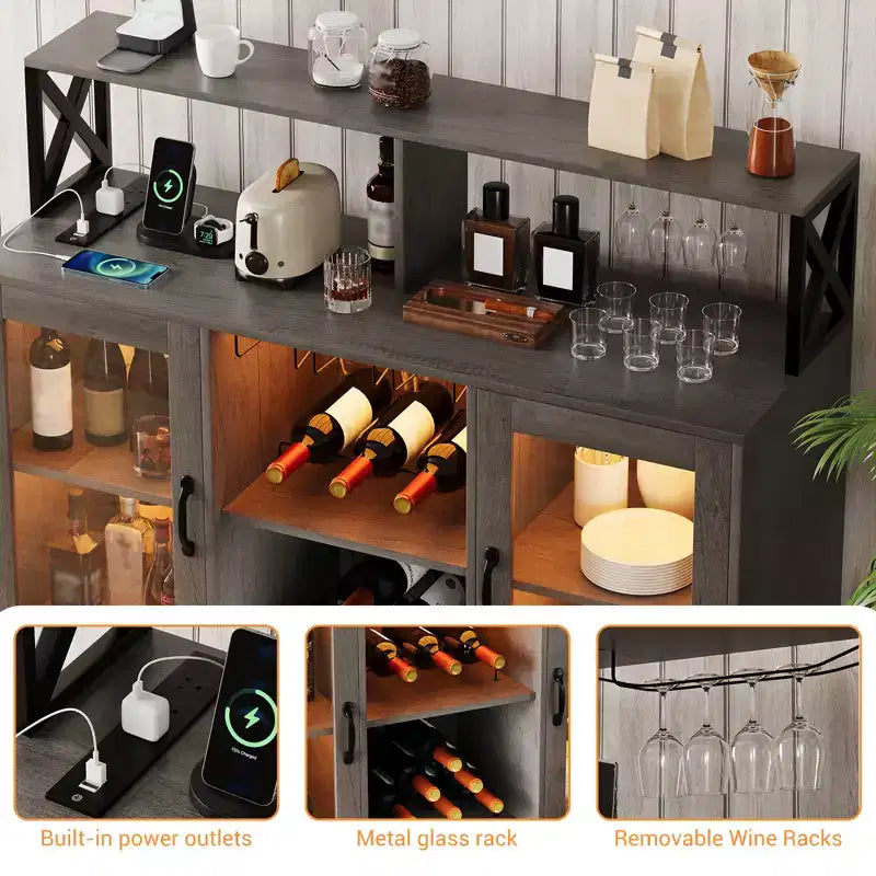 Mobile Bar con Portabottiglie, Mobile Moderno da Caffè con Ripiani, Mobiletto Bar per Liquori, Credenza Buffet per Cucina