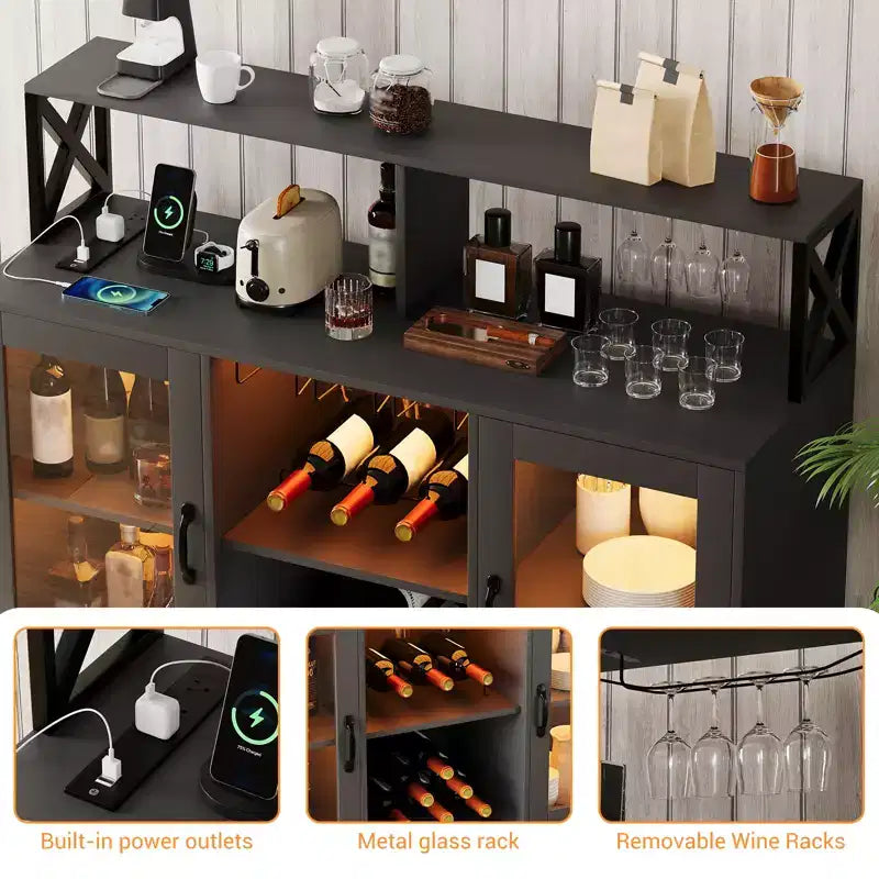 Mobile Bar con Portabottiglie, Mobile Moderno da Caffè con Ripiani, Mobiletto Bar per Liquori, Credenza Buffet per Cucina