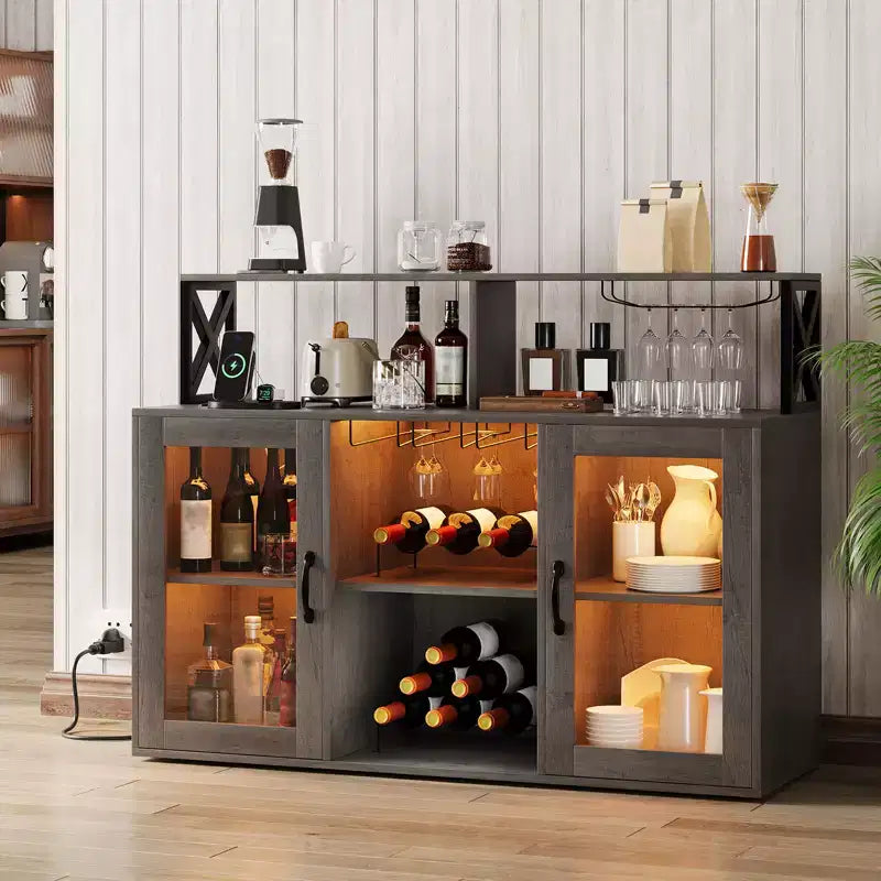 Mobile Bar con Portabottiglie, Mobile Moderno da Caffè con Ripiani, Mobiletto Bar per Liquori, Credenza Buffet per Cucina