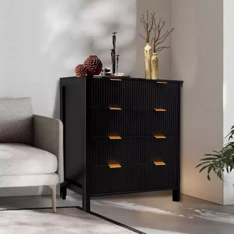 Comò Acekool a 4 cassetti, Cassettiera scanalata per camera da letto, Organizzatore alto moderno di metà secolo con maniglia in metallo, Contenitore per camera da letto, soggiorno, corridoio