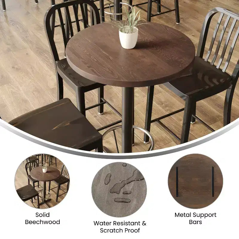 Piano del tavolo rotondo Flash Furniture Bennett in legno massello spesso 3,8 cm per interni