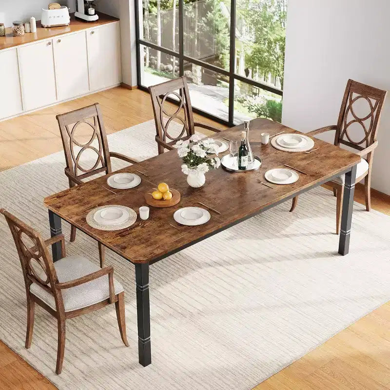 Tavolo da pranzo da fattoria da 78,7" per 6-8 persone - Tavolo da cucina industriale con struttura in metallo e angoli smussati, per sala da pranzo, piccoli spazi