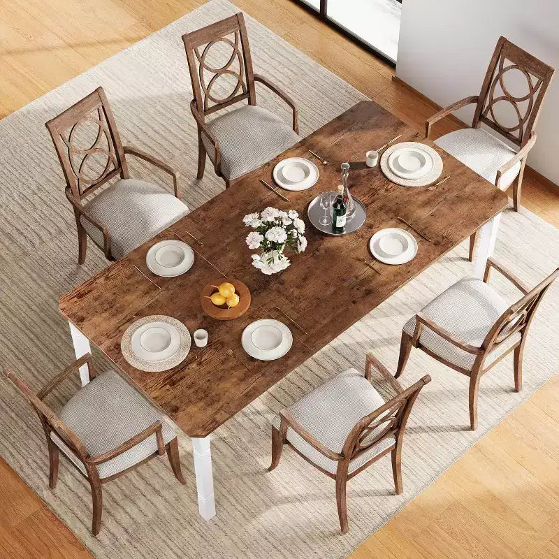 Tavolo da pranzo da fattoria da 78,7" per 6-8 persone - Tavolo da cucina industriale con struttura in metallo e angoli smussati, per sala da pranzo, piccoli spazi