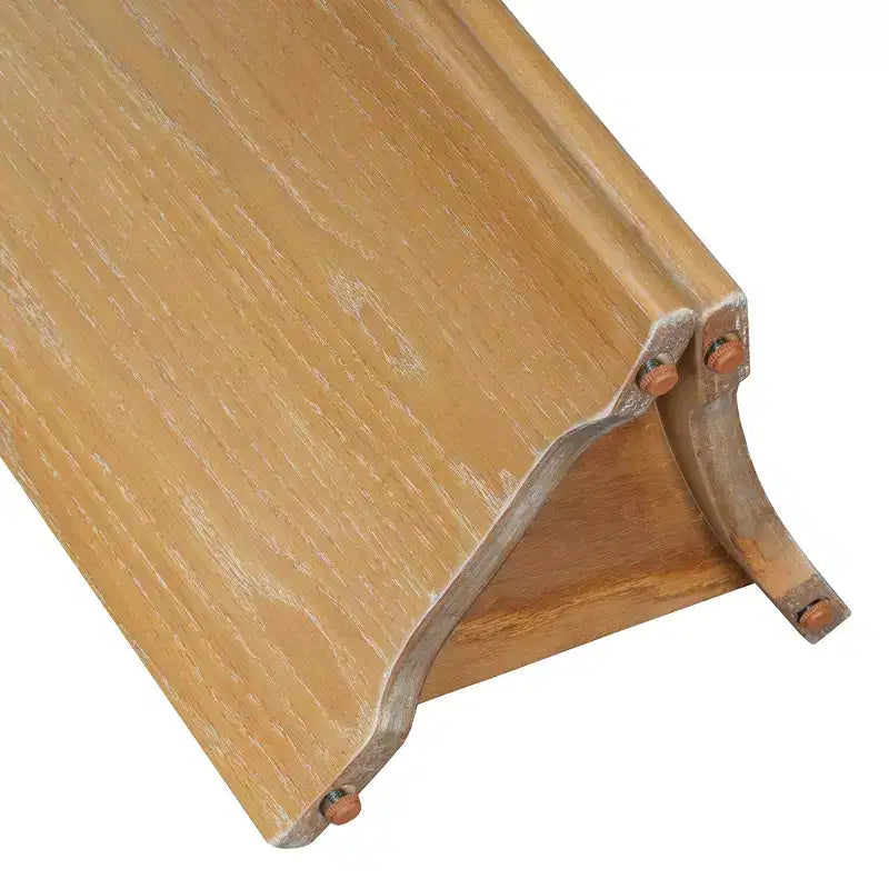 Tavolino console stretto MAYEERTY con piano ovale effetto marmo, tavolino da divano rustico con gambe curve per soggiorno, bianco naturale