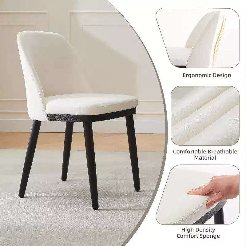 Set di 2 sedie da pranzo moderne, sedia da cucina imbottita in lino, sedia da sala da pranzo con schienale curvo, gambe in legno massello, per cucina, sala da pranzo