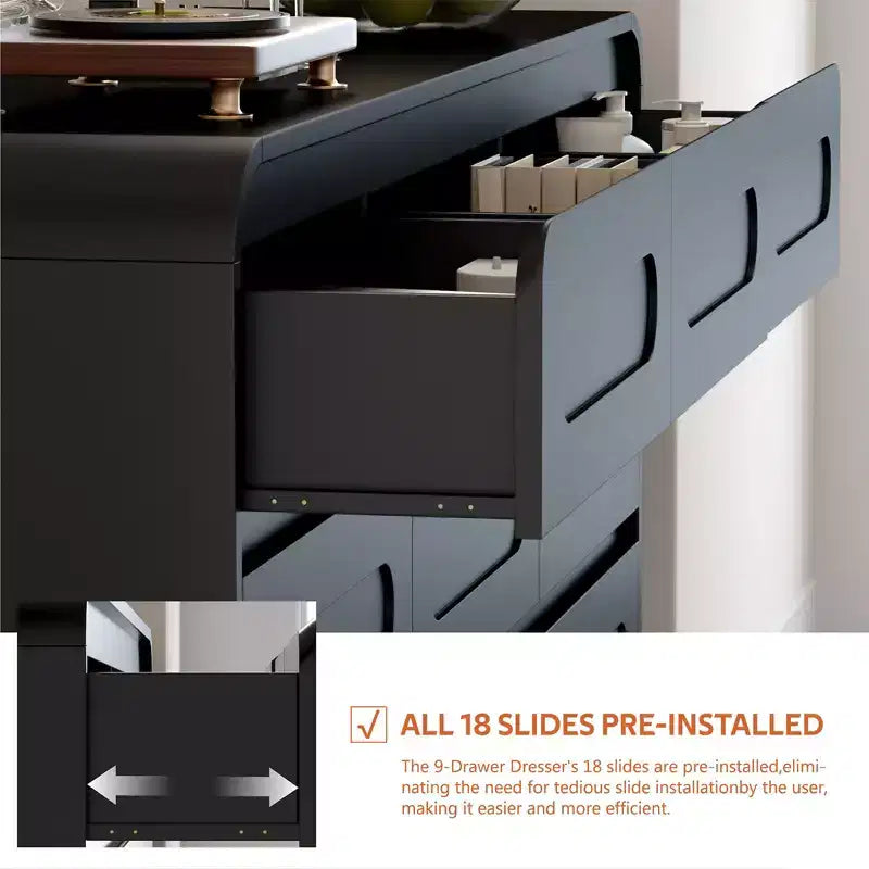 Cassettiera a 9 cassetti SOLACE FURNITURE per camera da letto, cassettiera moderna larga 63 pollici con guide preinstallate