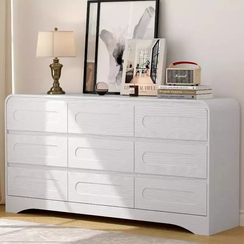 Cassettiera a 9 cassetti SOLACE FURNITURE per camera da letto, cassettiera moderna larga 63 pollici con guide preinstallate