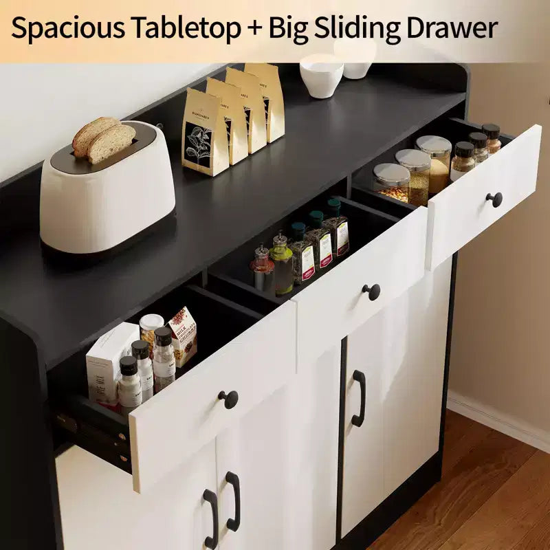 42,5 Madia credenza con ripiani regolabili, Mobile contenitore da cucina in legno, Tavolo buffet moderno per bar del caffè