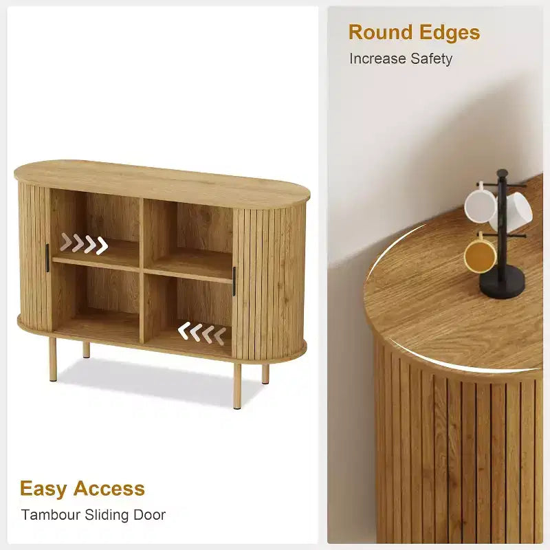 Credenza con ante scorrevoli scanalate da 47", mobile contenitore moderno in legno con ripiani regolabili, per soggiorno, cucina, sala da pranzo