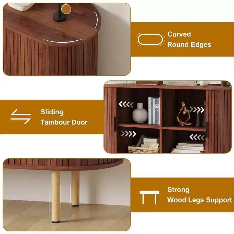 Credenza con ante scorrevoli scanalate da 47", mobile contenitore moderno in legno con ripiani regolabili, per soggiorno, cucina, sala da pranzo