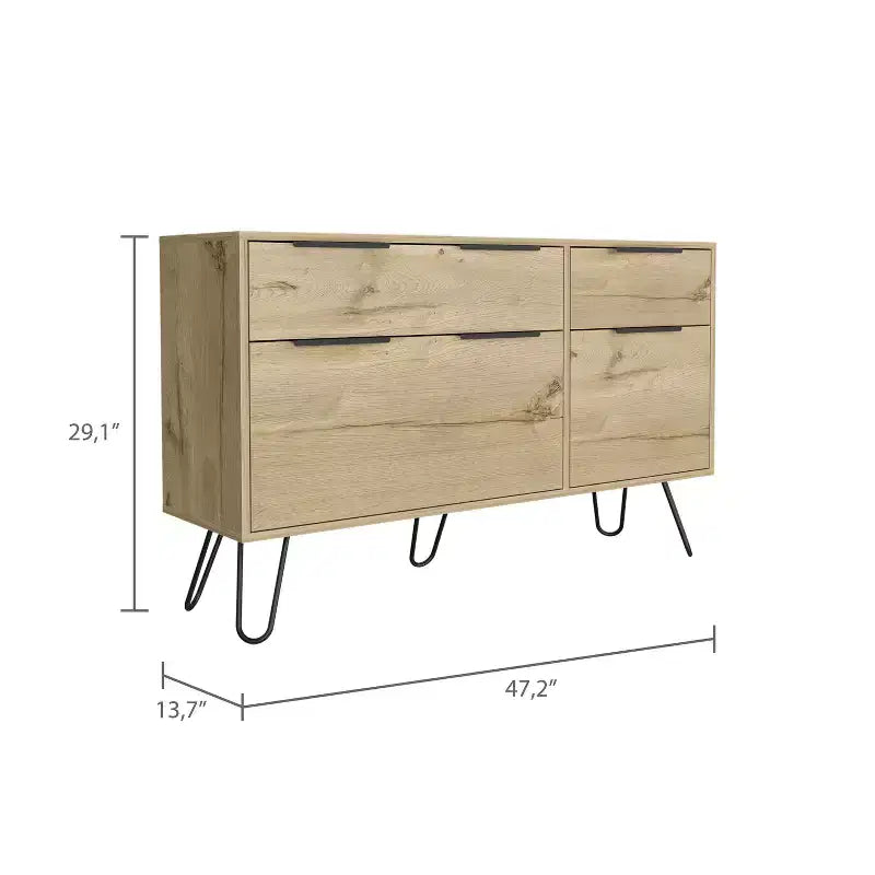 Cassettiera Okak a 3/4 Cassetti, Compatta per Abbigliamento, Robuste Gambe in Acciaio e Superficie Superiore Durevole, per Soggiorno/Camera da Letto/Ufficio, Rovere Chiaro