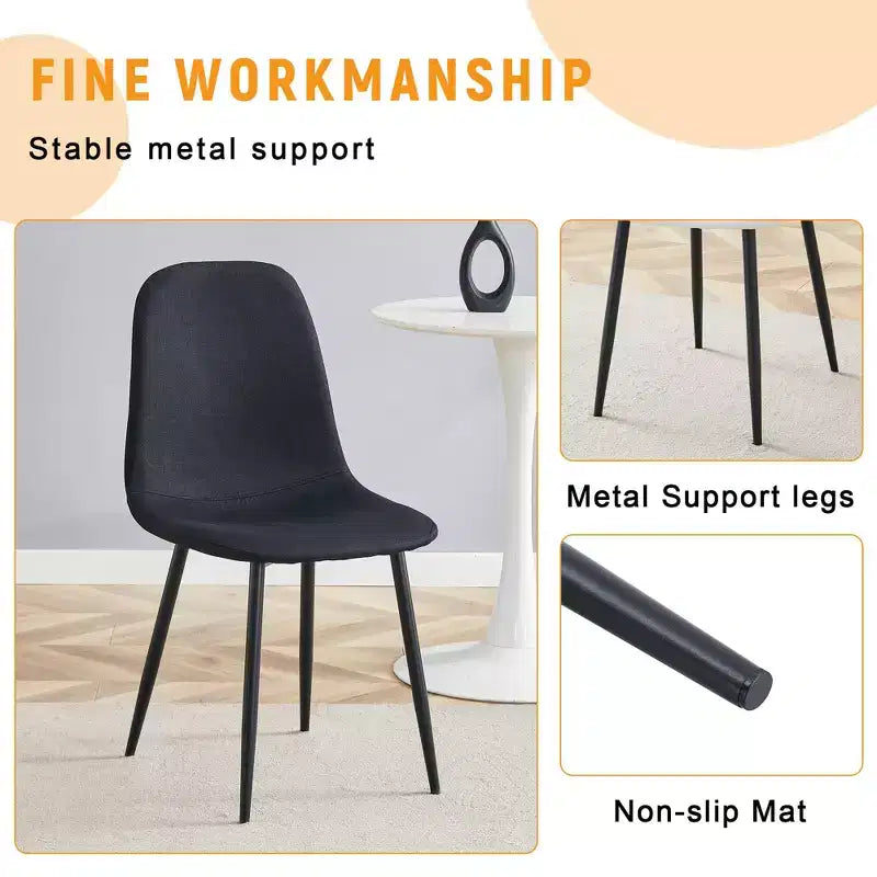 MAYEERTY Set di 4 Sedie da Pranzo di Lusso Semplici in Lino Cotone Nero con Gambe in Metallo Nero Adatte a Diversi Arredi