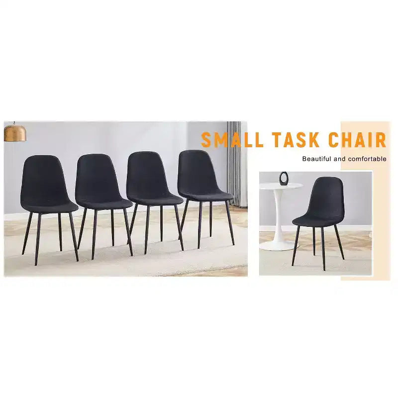 MAYEERTY Set di 4 Sedie da Pranzo di Lusso Semplici in Lino Cotone Nero con Gambe in Metallo Nero Adatte a Diversi Arredi