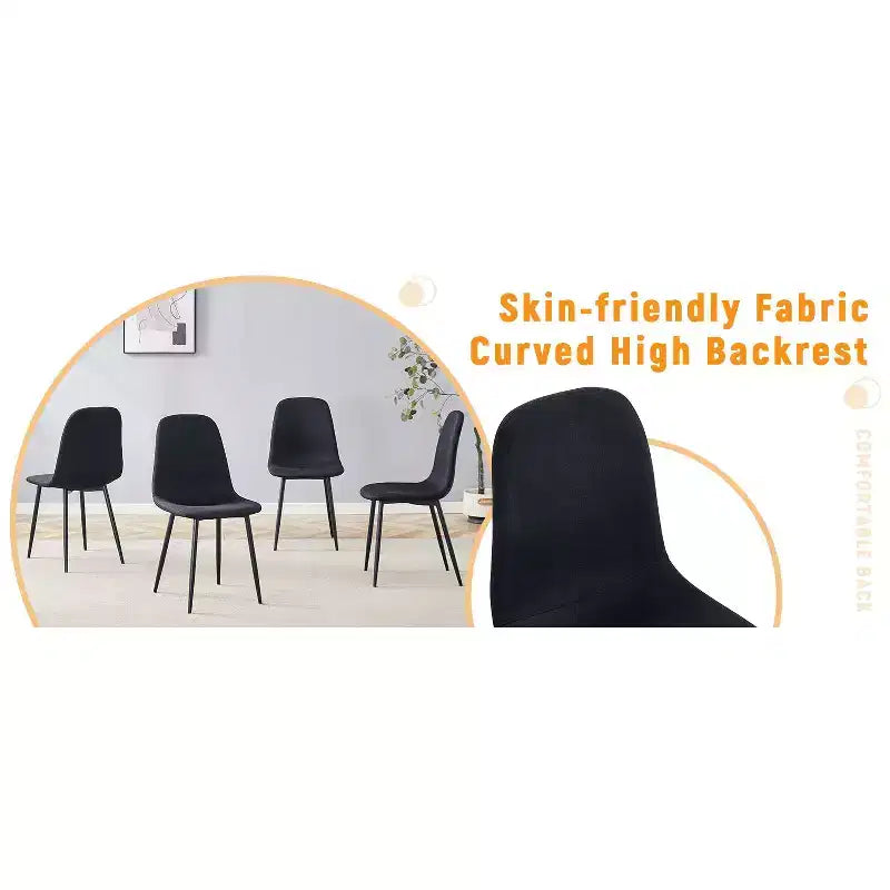 MAYEERTY Set di 4 Sedie da Pranzo di Lusso Semplici in Lino Cotone Nero con Gambe in Metallo Nero Adatte a Diversi Arredi