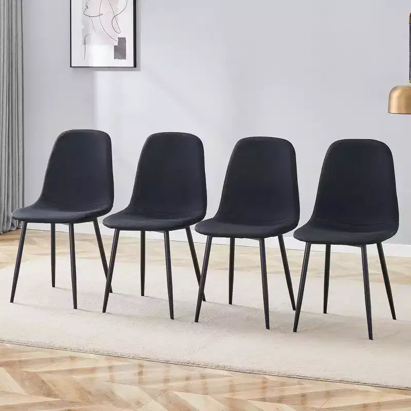 MAYEERTY Set di 4 Sedie da Pranzo di Lusso Semplici in Lino Cotone Nero con Gambe in Metallo Nero Adatte a Diversi Arredi